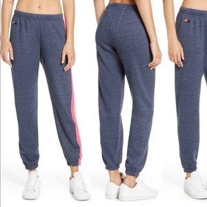 Aviator nation stripe sweatpants size small in heather navy neon